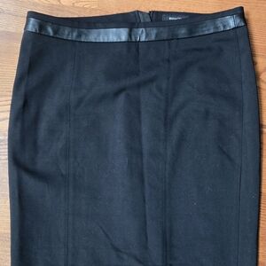 Elegant Black Pencil Skirt w/ Leather Stripe